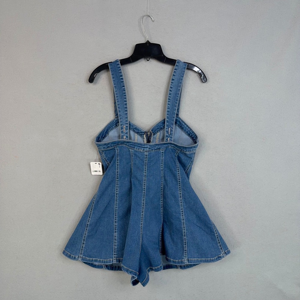 Free People We The Free Romper Womens 12 Denim Zip Front Fit & Flare Delancey - Picture 6 of 11